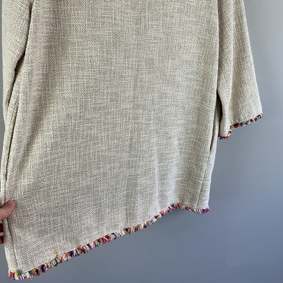 Vilagallo Womens Juliet Beige Cotton Blend Coat Multicolored Fringe Sz XS Resort - Picture 12 of 16